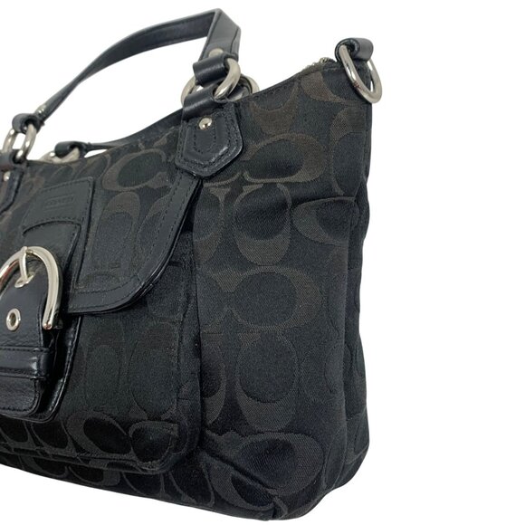 COACH Soho Black Jacquard Signature Logo Leather Trim Hand Bag NO STRAP or TAG - Picture 12 of 12